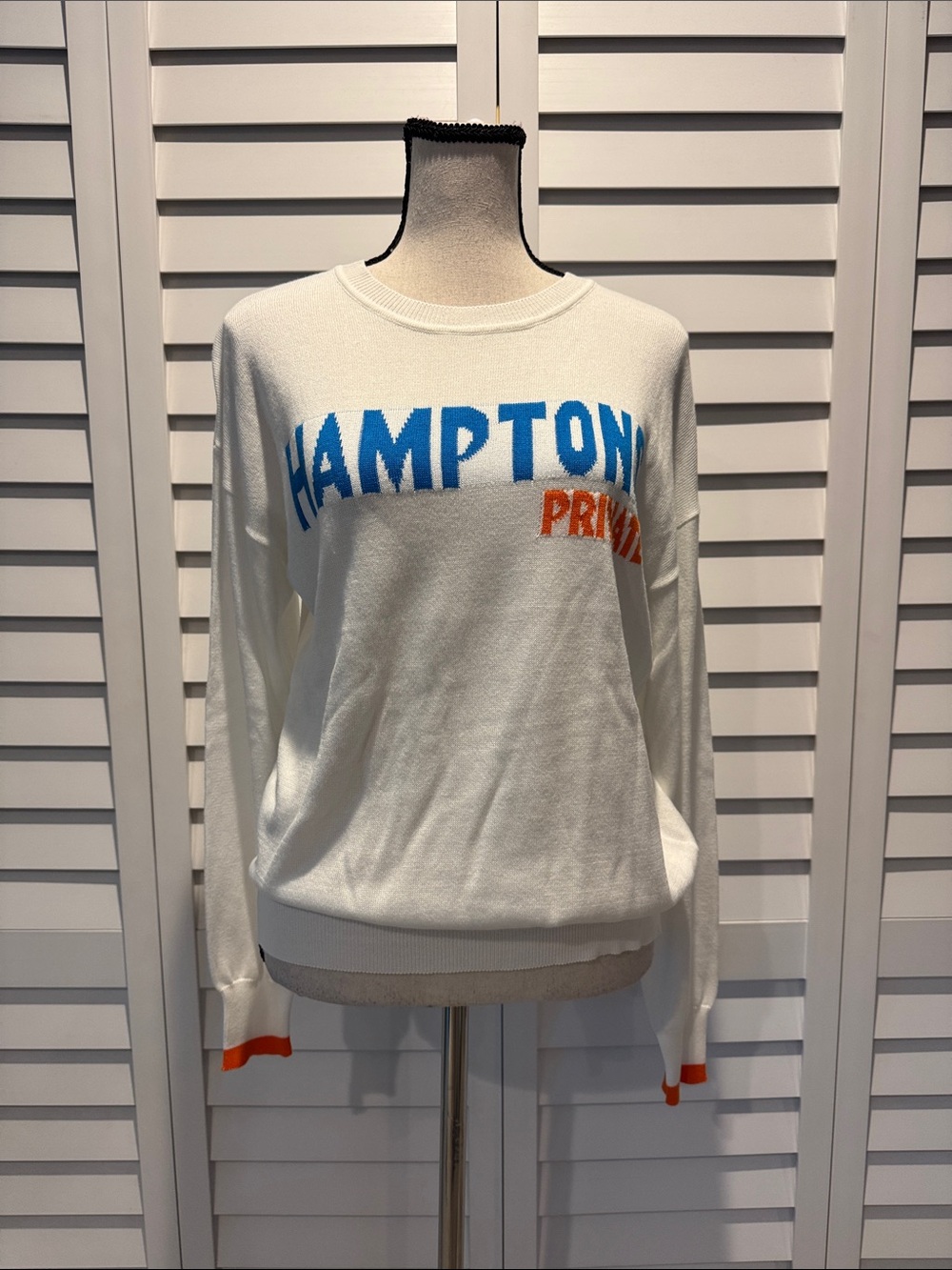 MK Metric Knits NWT Hamptons Private Crewneck Sweater -Orange Accents. - Picture 2 of 9